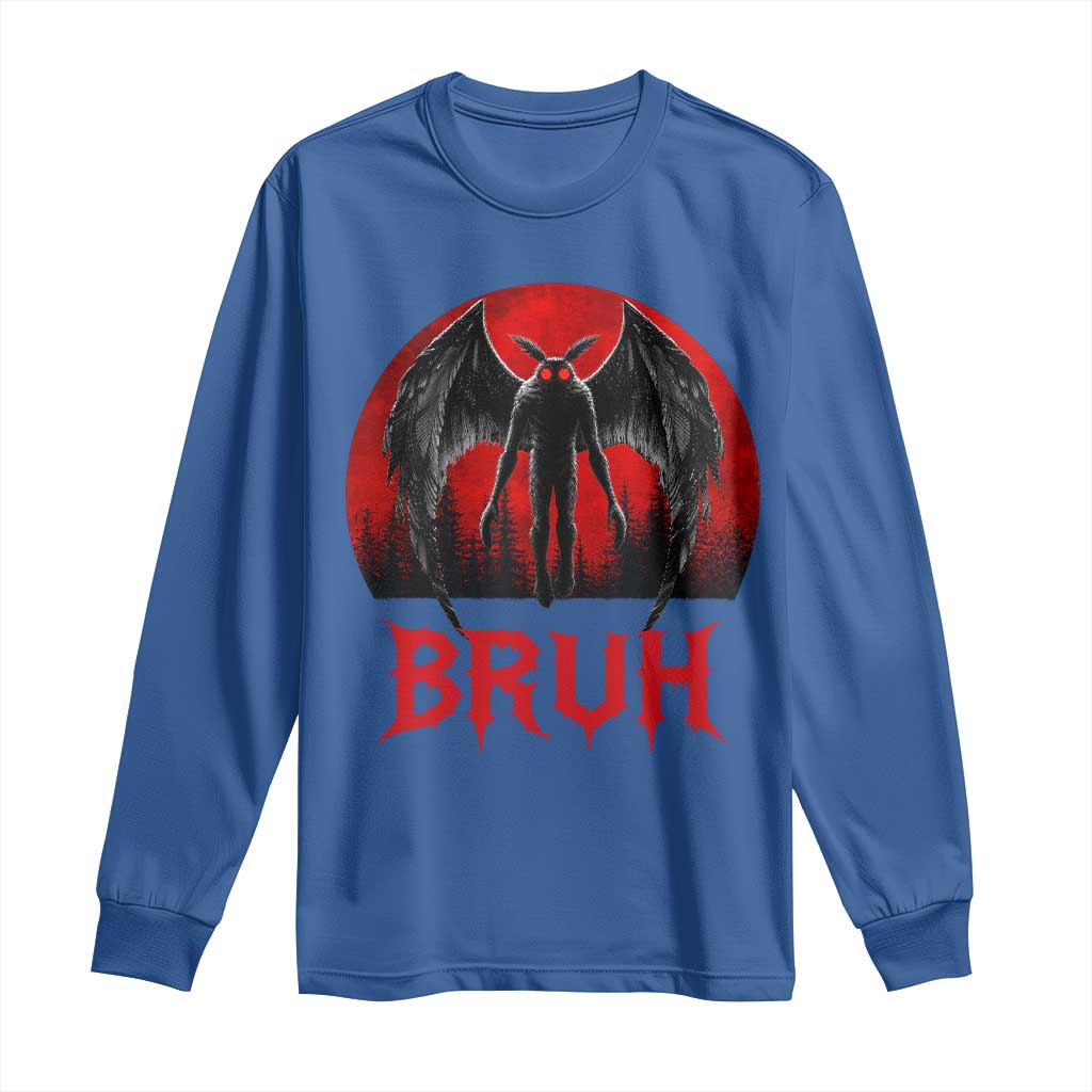 Funny Bruh Mothman Long Sleeve Shirt Cryptozoology Cryptid Humor Weirdcore Horror Moon