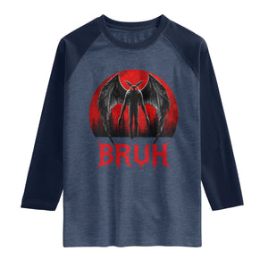 Funny Bruh Mothman Raglan Shirt Cryptozoology Cryptid Humor Weirdcore Horror Moon