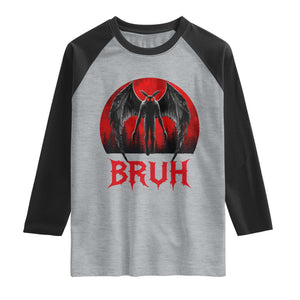 Funny Bruh Mothman Raglan Shirt Cryptozoology Cryptid Humor Weirdcore Horror Moon