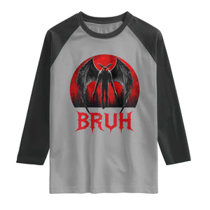 Funny Bruh Mothman Raglan Shirt Cryptozoology Cryptid Humor Weirdcore Horror Moon