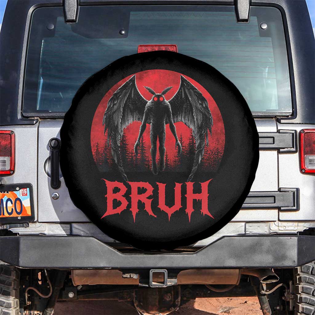 Funny Bruh Mothman Spare Tire Cover Cryptozoology Cryptid Humor Weirdcore Horror Moon TS11 No hole Black Print Your Wear