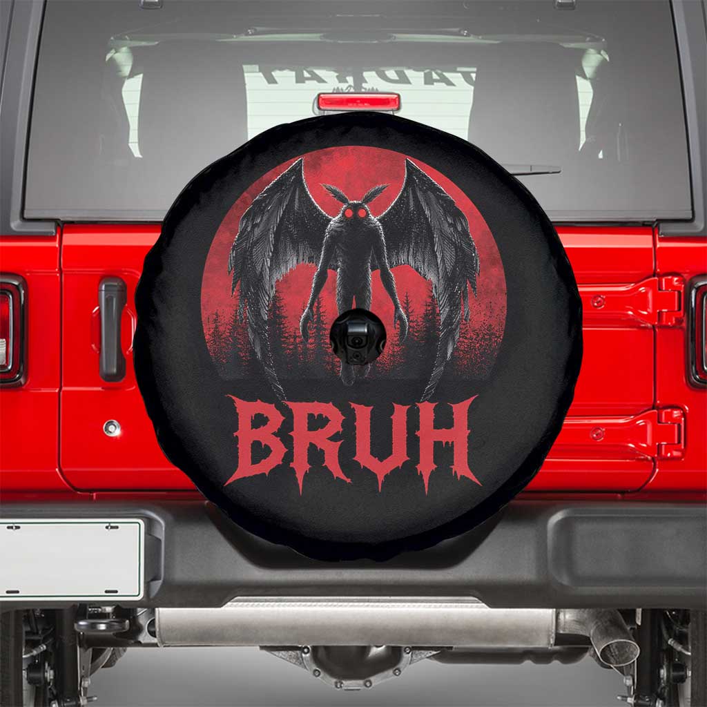 Funny Bruh Mothman Spare Tire Cover Cryptozoology Cryptid Humor Weirdcore Horror Moon TS11 Black Print Your Wear
