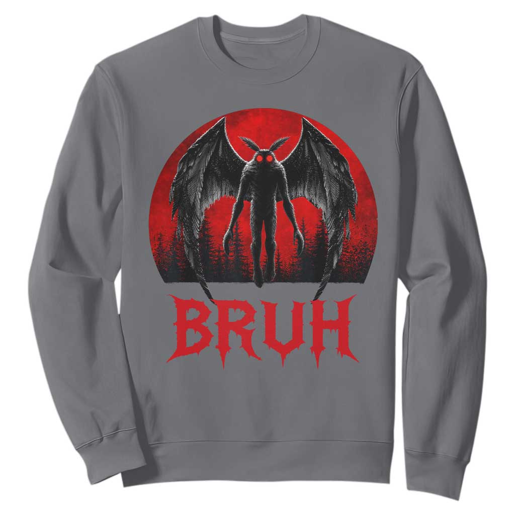 Funny Bruh Mothman Sweatshirt Cryptozoology Cryptid Humor Weirdcore Horror Moon