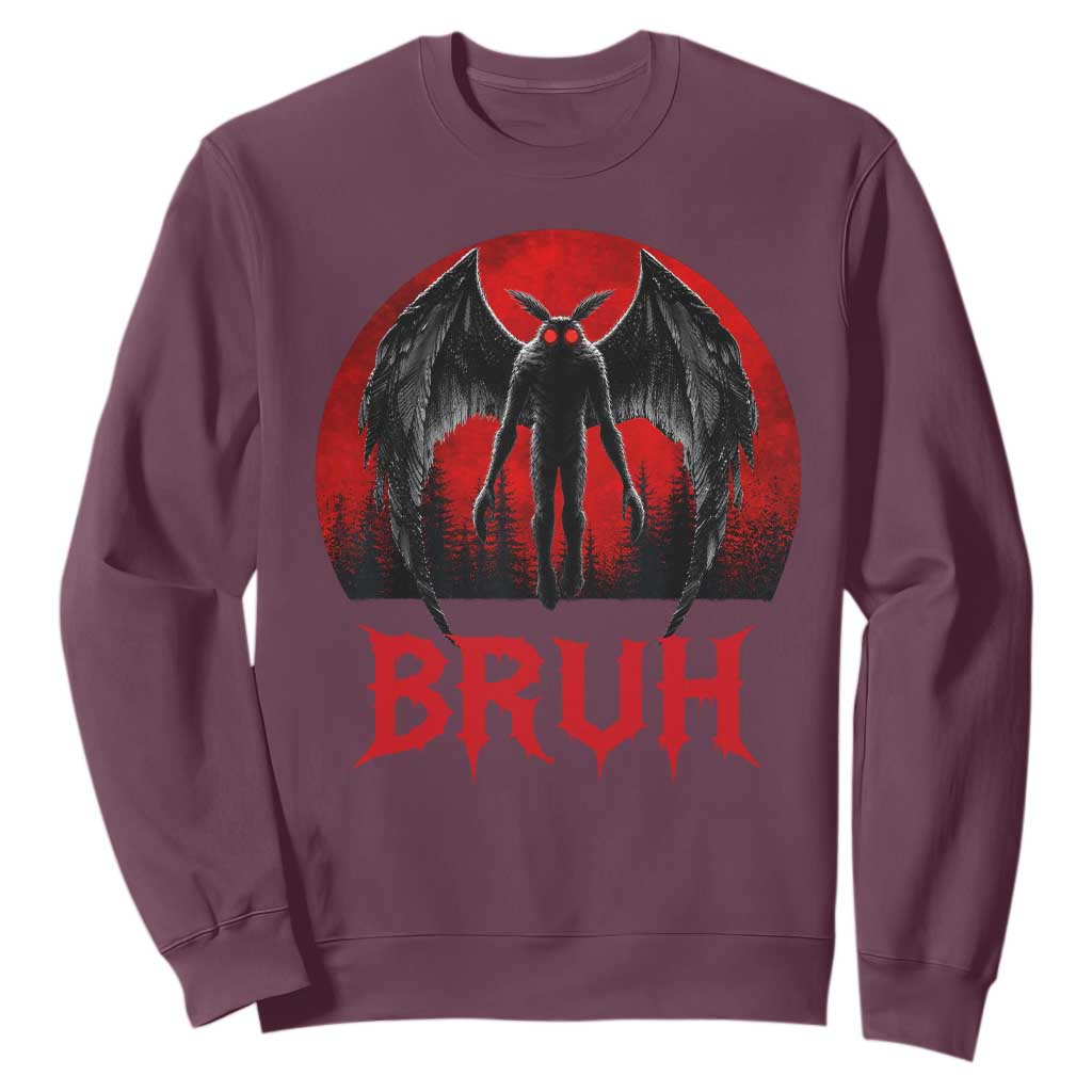 Funny Bruh Mothman Sweatshirt Cryptozoology Cryptid Humor Weirdcore Horror Moon