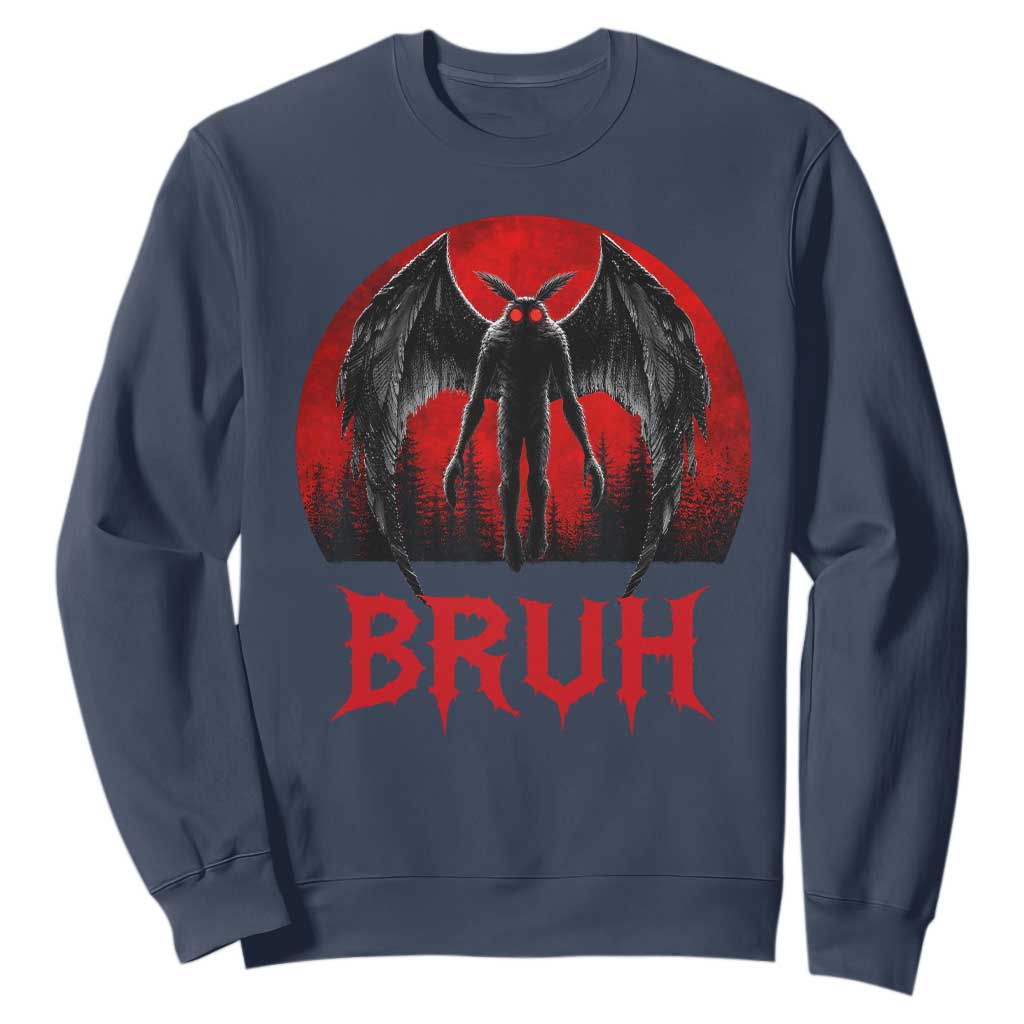 Funny Bruh Mothman Sweatshirt Cryptozoology Cryptid Humor Weirdcore Horror Moon