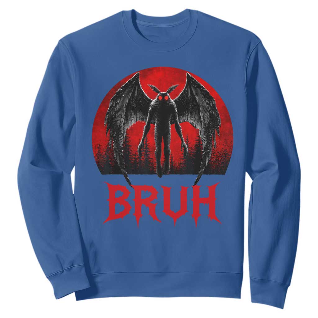 Funny Bruh Mothman Sweatshirt Cryptozoology Cryptid Humor Weirdcore Horror Moon