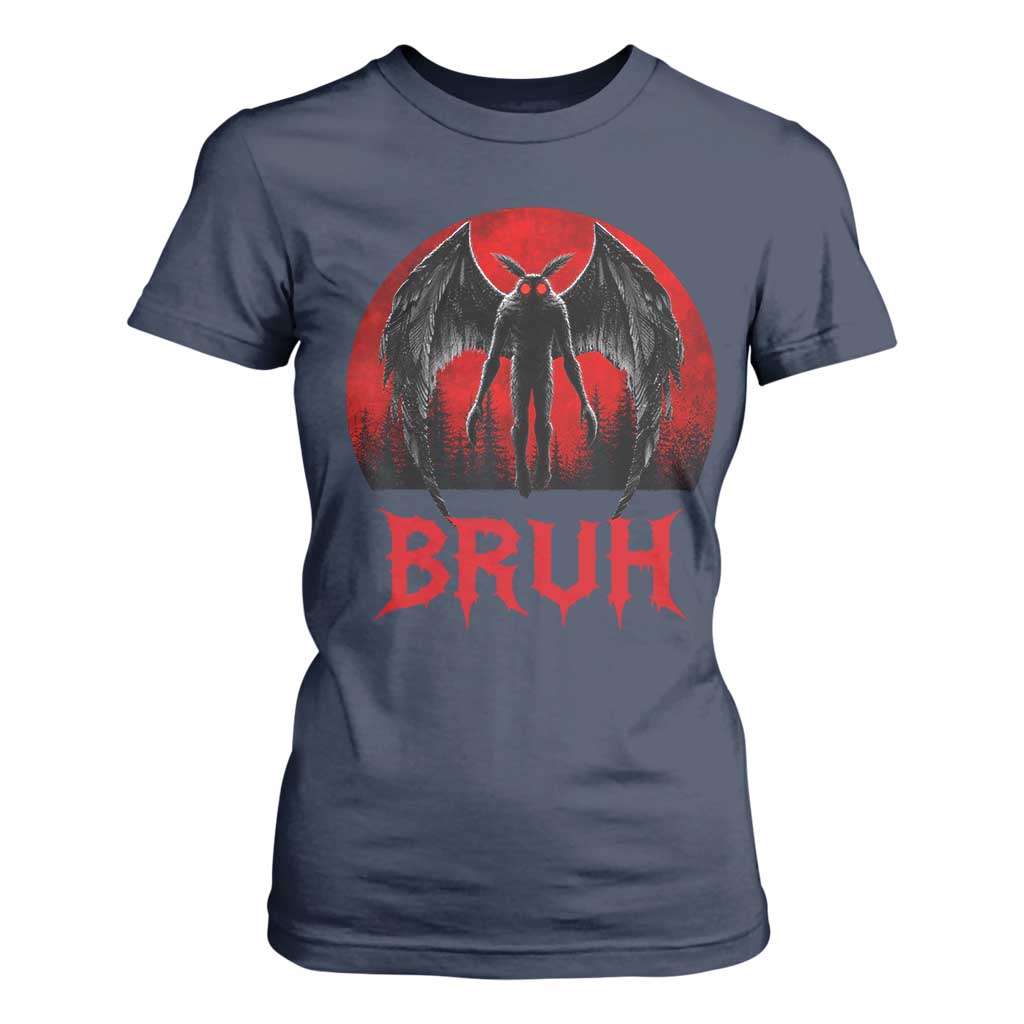 Funny Bruh Mothman T Shirt For Women Cryptozoology Cryptid Humor Weirdcore Horror Moon