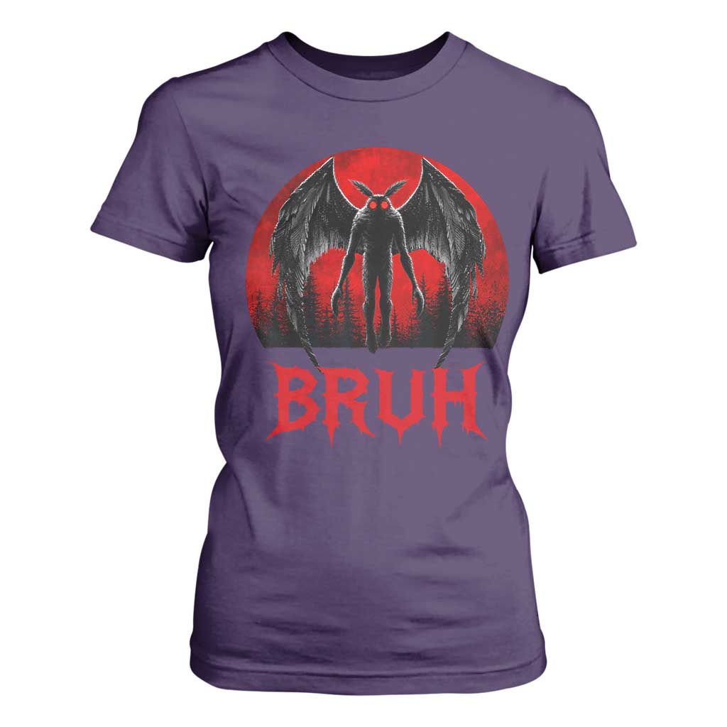 Funny Bruh Mothman T Shirt For Women Cryptozoology Cryptid Humor Weirdcore Horror Moon