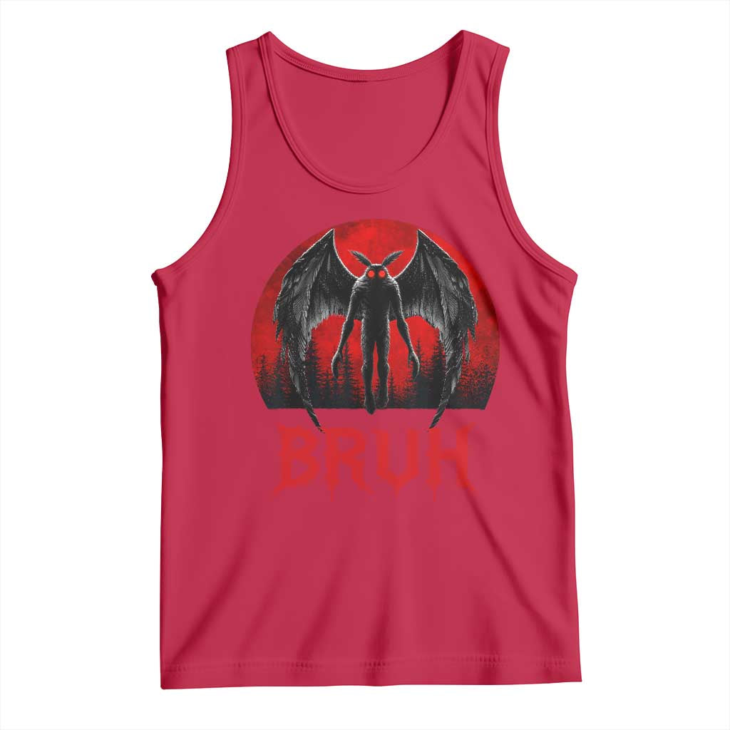 Funny Bruh Mothman Tank Top Cryptozoology Cryptid Humor Weirdcore Horror Moon