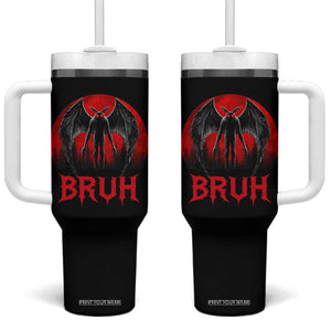 Funny Bruh Mothman Tumbler With Handle Cryptozoology Cryptid Humor Weirdcore Horror Moon