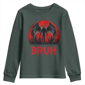 Funny Bruh Mothman Youth Sweatshirt Cryptozoology Cryptid Humor Weirdcore Horror Moon