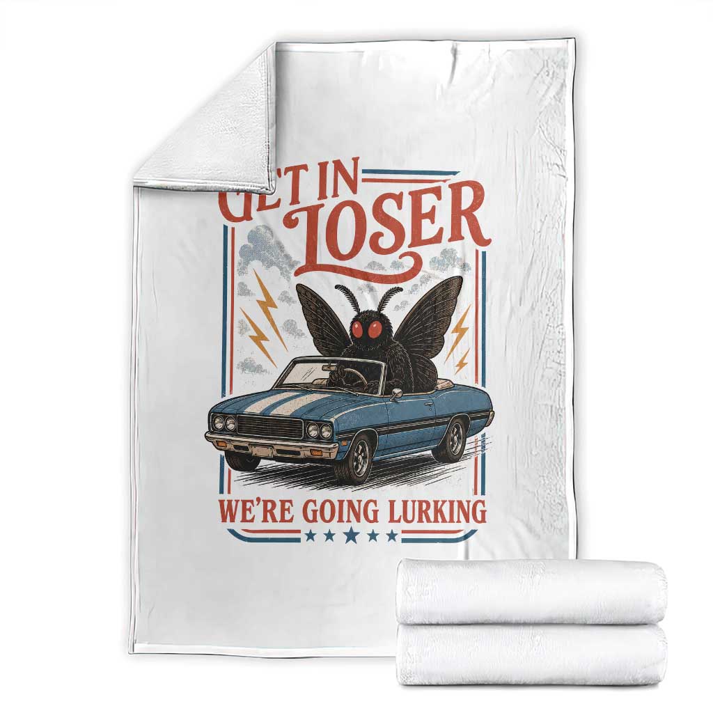 Funny Mothman Throw Blanket Get In Loser We Are Going Lurking Cryptid Lover TS11 White Print Your Wear
