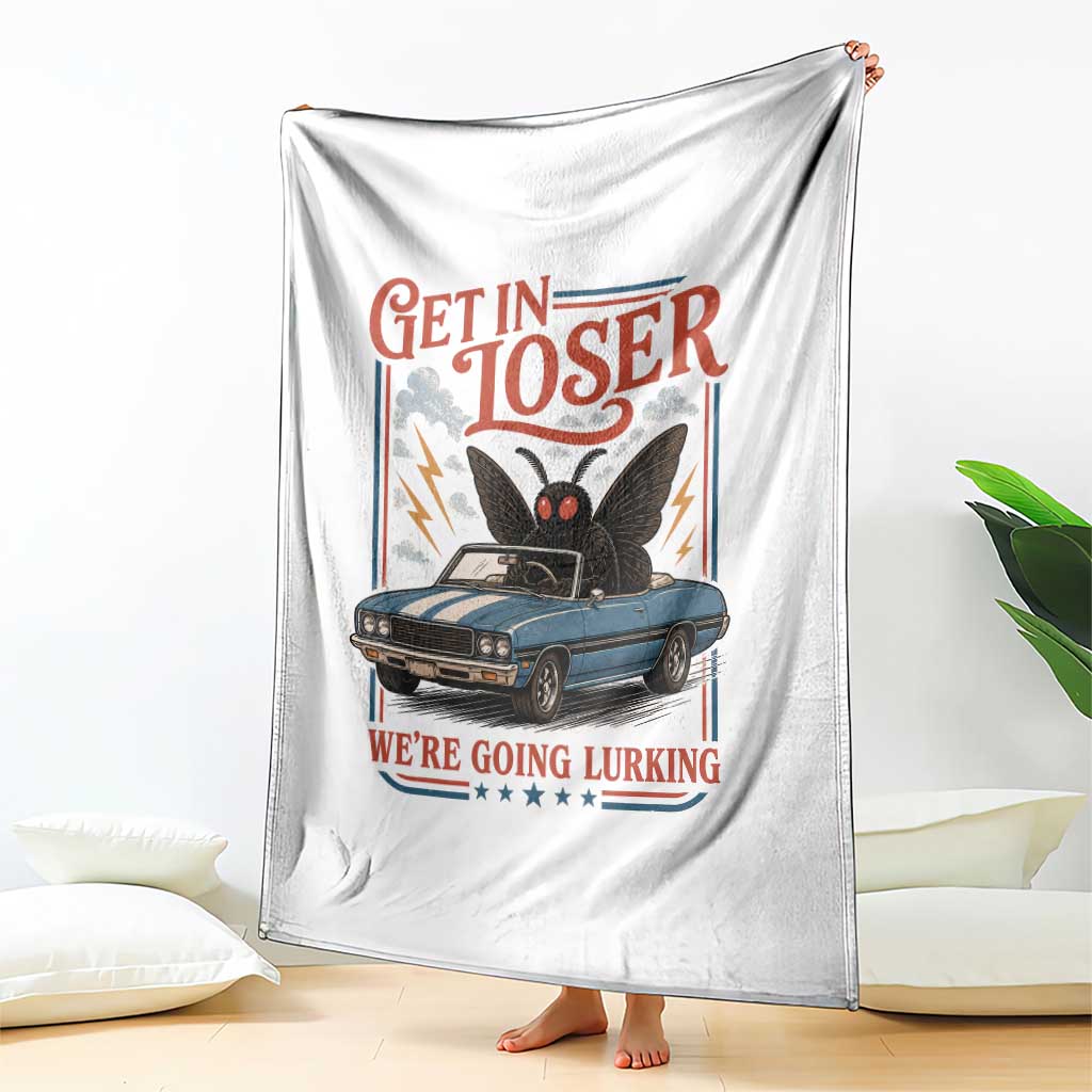 Funny Mothman Throw Blanket Get In Loser We Are Going Lurking Cryptid Lover