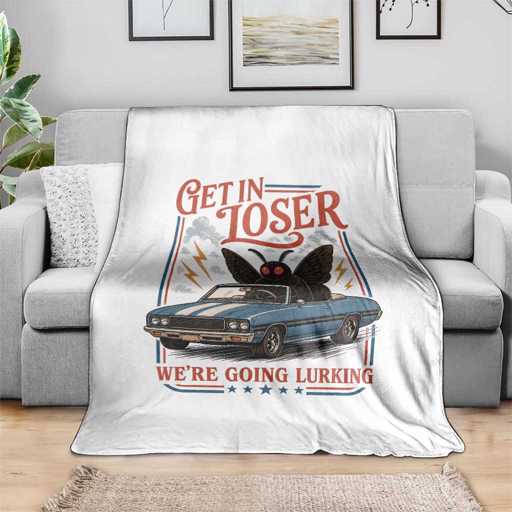 Funny Mothman Throw Blanket Get In Loser We Are Going Lurking Cryptid Lover