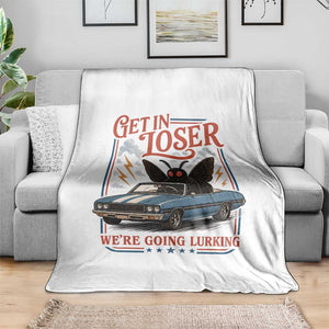 Funny Mothman Throw Blanket Get In Loser We Are Going Lurking Cryptid Lover