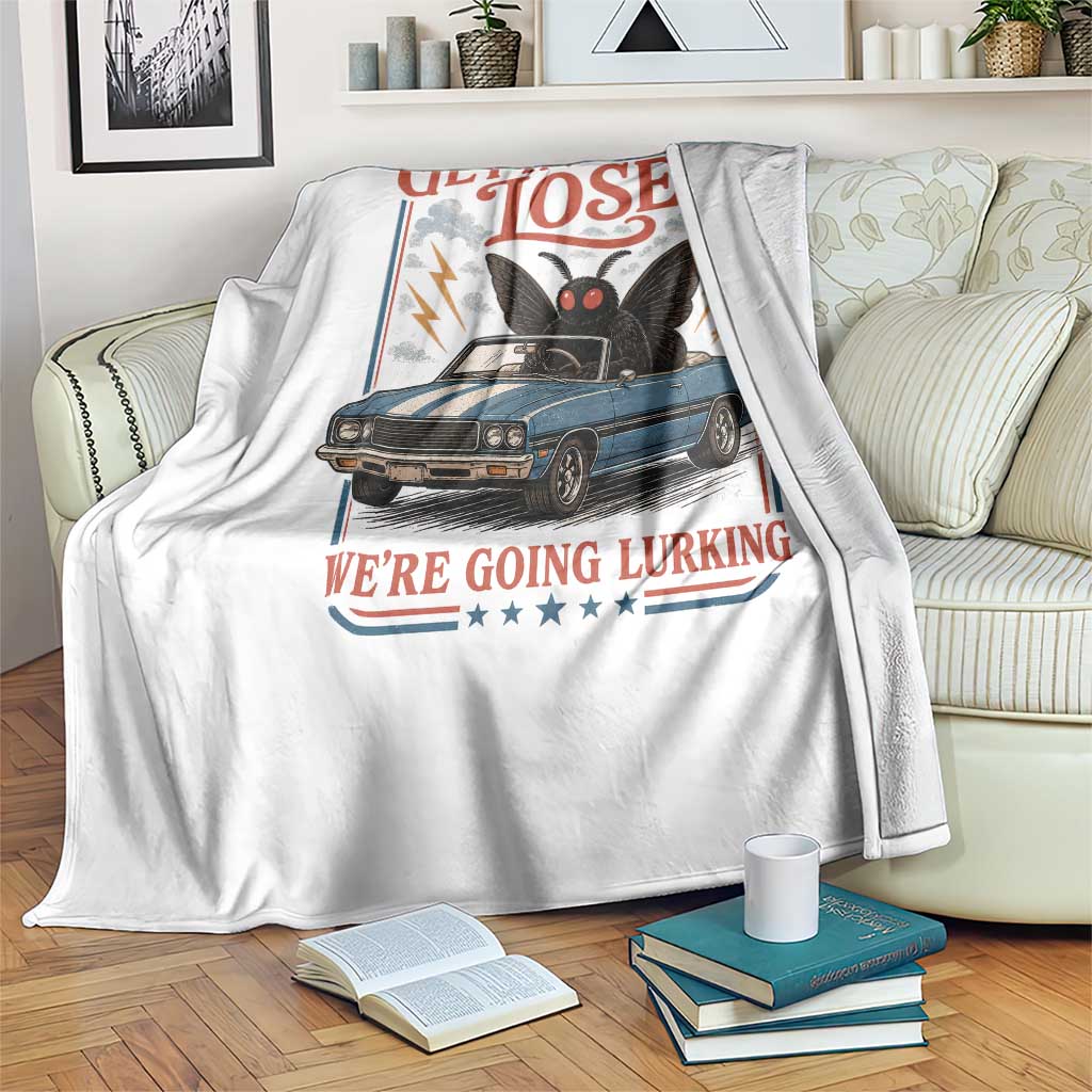 Funny Mothman Throw Blanket Get In Loser We Are Going Lurking Cryptid Lover