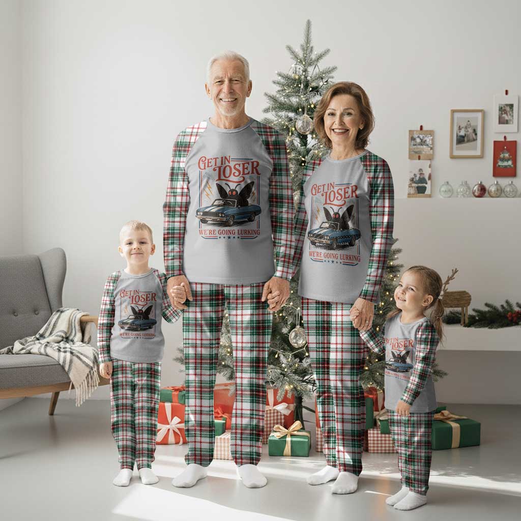 Funny Mothman Plaid Pajama Set Get In Loser We Are Going Lurking Cryptid Lover