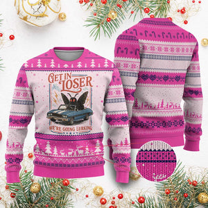 Funny Mothman Ugly Christmas Sweater Get In Loser We Are Going Lurking Cryptid Lover