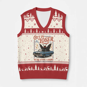 Funny Mothman V-Neck Knit Sweater Vest Get In Loser We Are Going Lurking Cryptid Lover