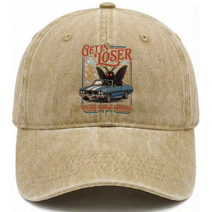 Funny Mothman Washed Cotton Baseball Cap Get In Loser We Are Going Lurking Cryptid Lover
