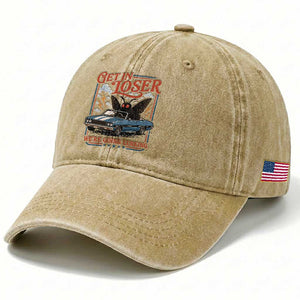 Funny Mothman Washed Cotton Baseball Cap Get In Loser We Are Going Lurking Cryptid Lover
