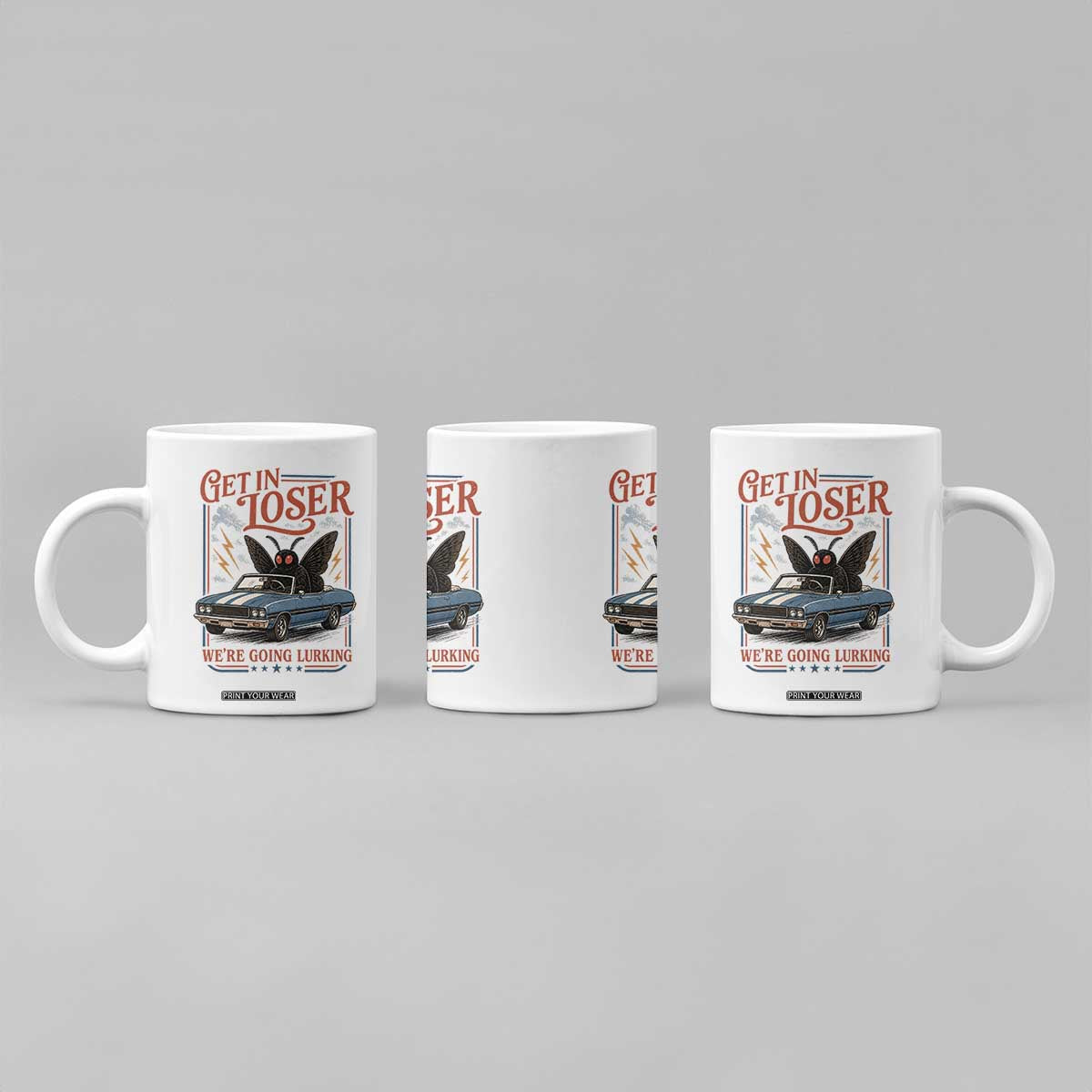 Funny Mothman Coffee Mug Get In Loser We Are Going Lurking Cryptid Lover