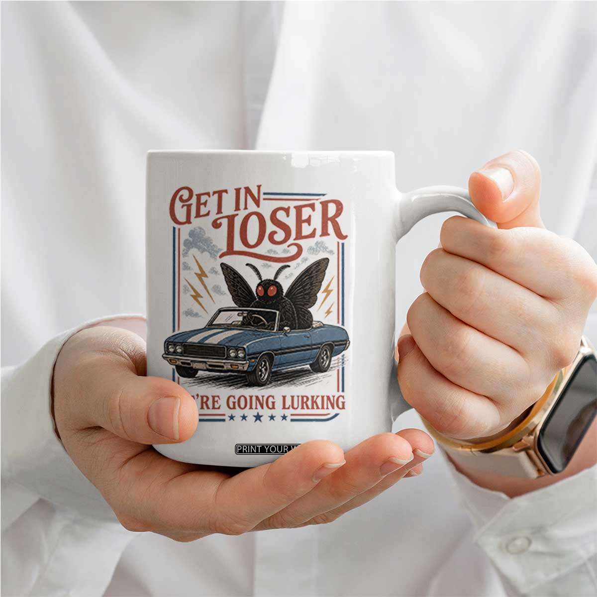 Funny Mothman Coffee Mug Get In Loser We Are Going Lurking Cryptid Lover