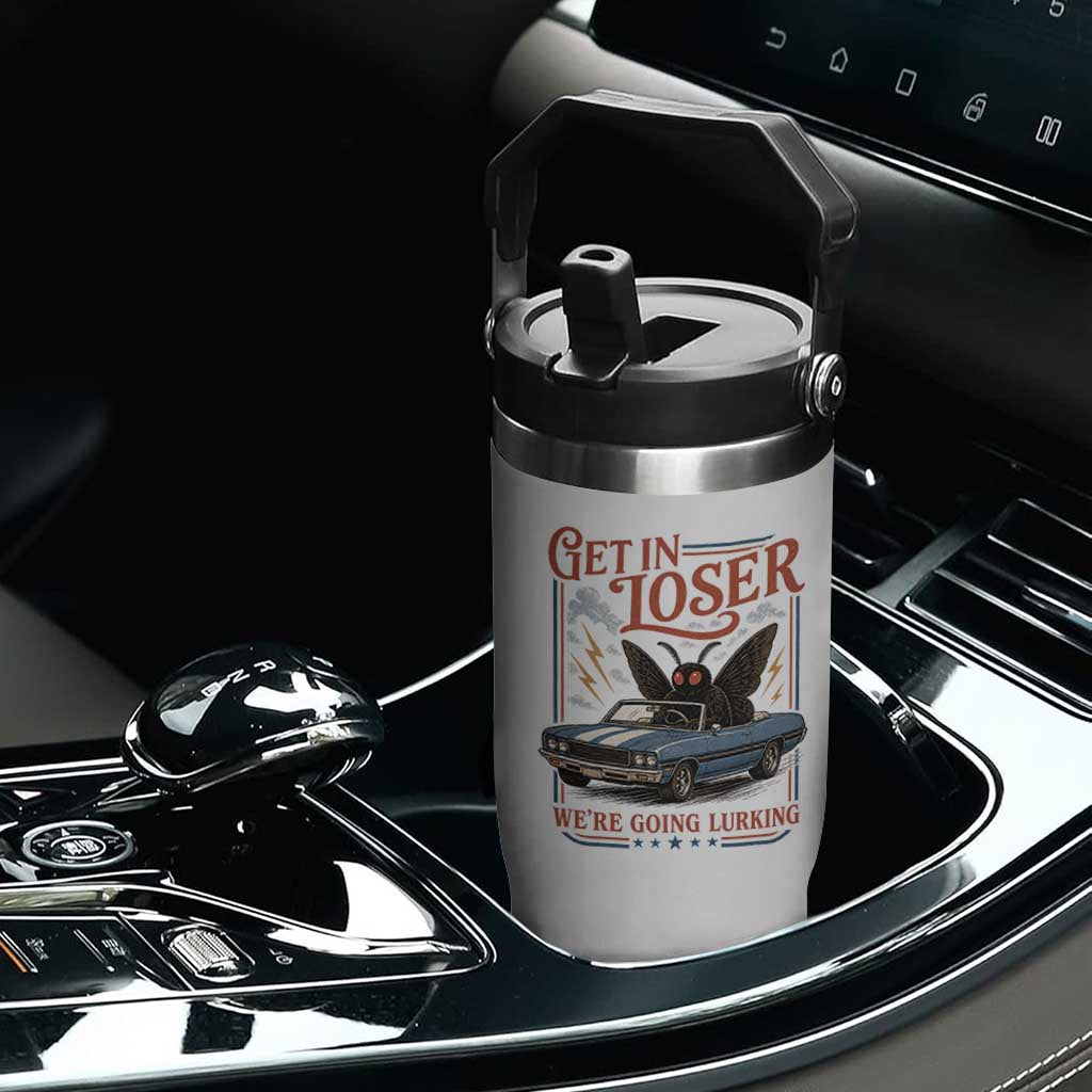 Funny Mothman Flip Straw Tumbler Get In Loser We Are Going Lurking Cryptid Lover