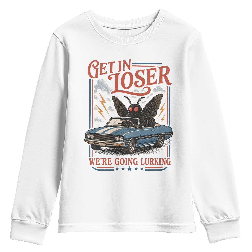Funny Mothman Youth Sweatshirt Get In Loser We Are Going Lurking Cryptid Lover