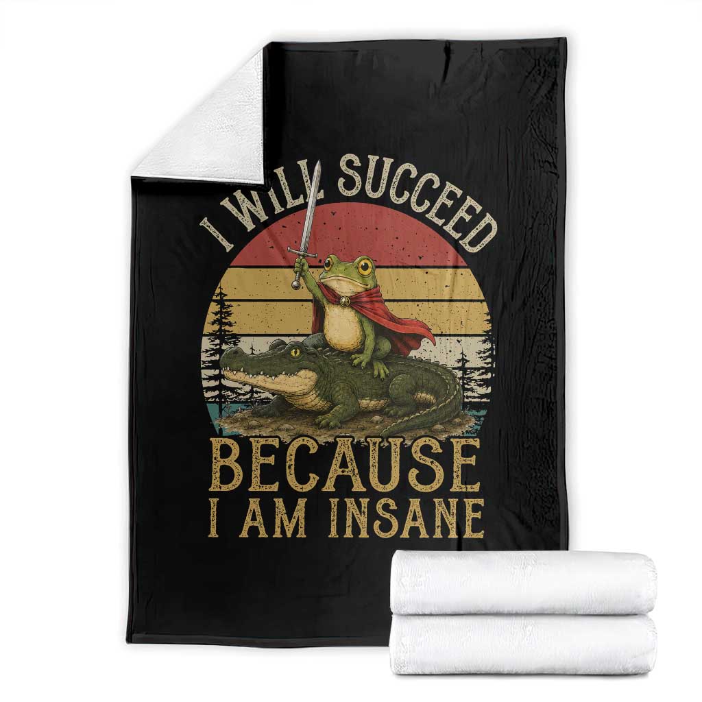 I Will Succeed Because I Am Insane Funny Frog Riding Alligator Throw Blanket TS11 Black Print Your Wear