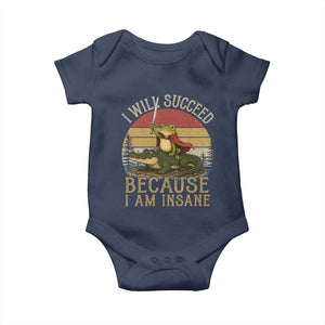 I Will Succeed Because I Am Insane Funny Frog Riding Alligator Baby Onesie