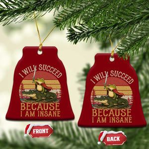 I Will Succeed Because I Am Insane Funny Frog Riding Alligator Ceramic Ornament
