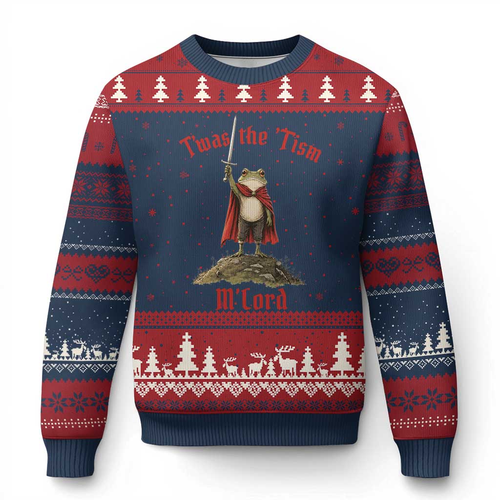 Funny Twas The Tism M Lord Medieval Knight Frog Ugly Christmas Sweater