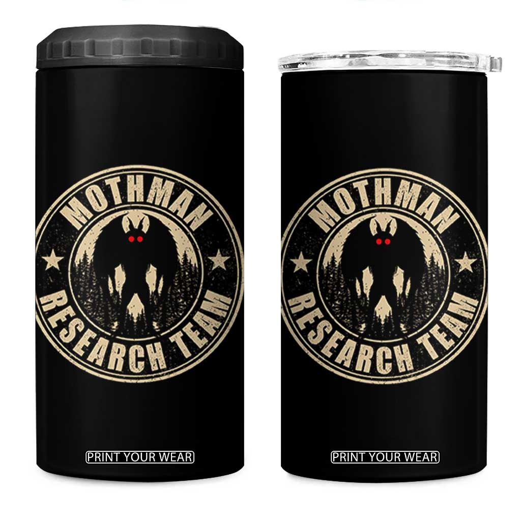 Funny Mothman Research Team 4 in 1 Can Cooler Tumbler Cryptozoology Cryptid Hunting