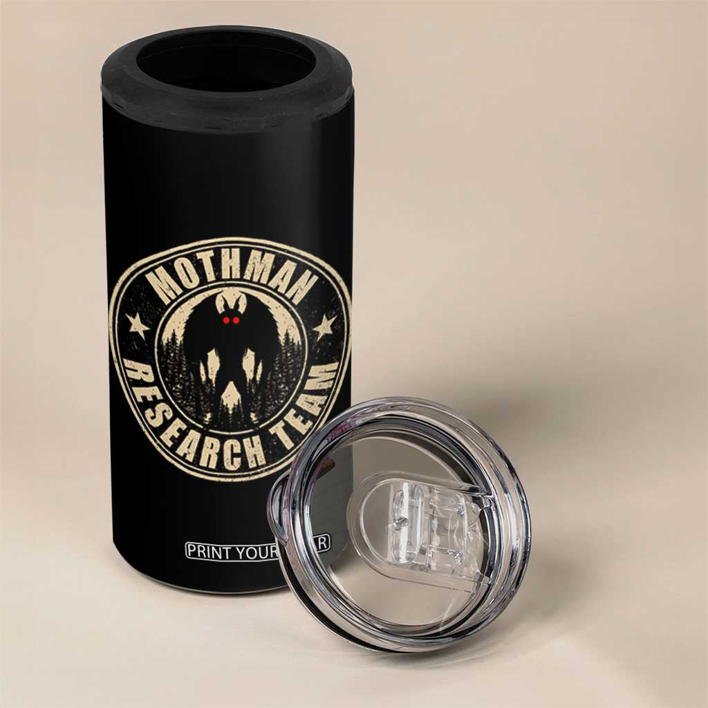Funny Mothman Research Team 4 in 1 Can Cooler Tumbler Cryptozoology Cryptid Hunting