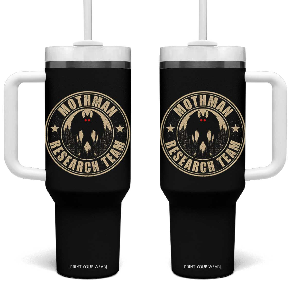Funny Mothman Research Team Tumbler With Handle Cryptozoology Cryptid Hunting TS11 One Size: 40 oz Black Print Your Wear