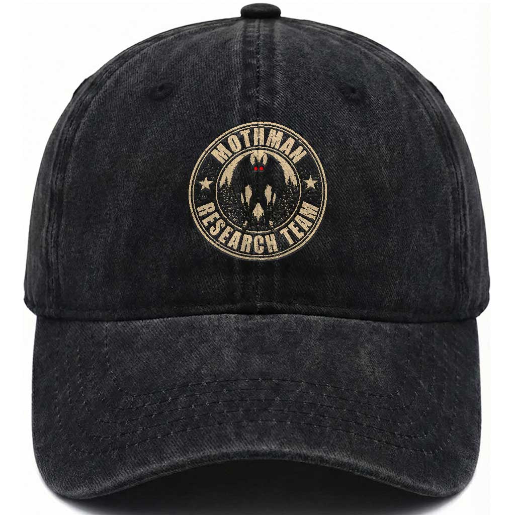 Funny Mothman Research Team Washed Cotton Baseball Cap Cryptozoology Cryptid Hunting