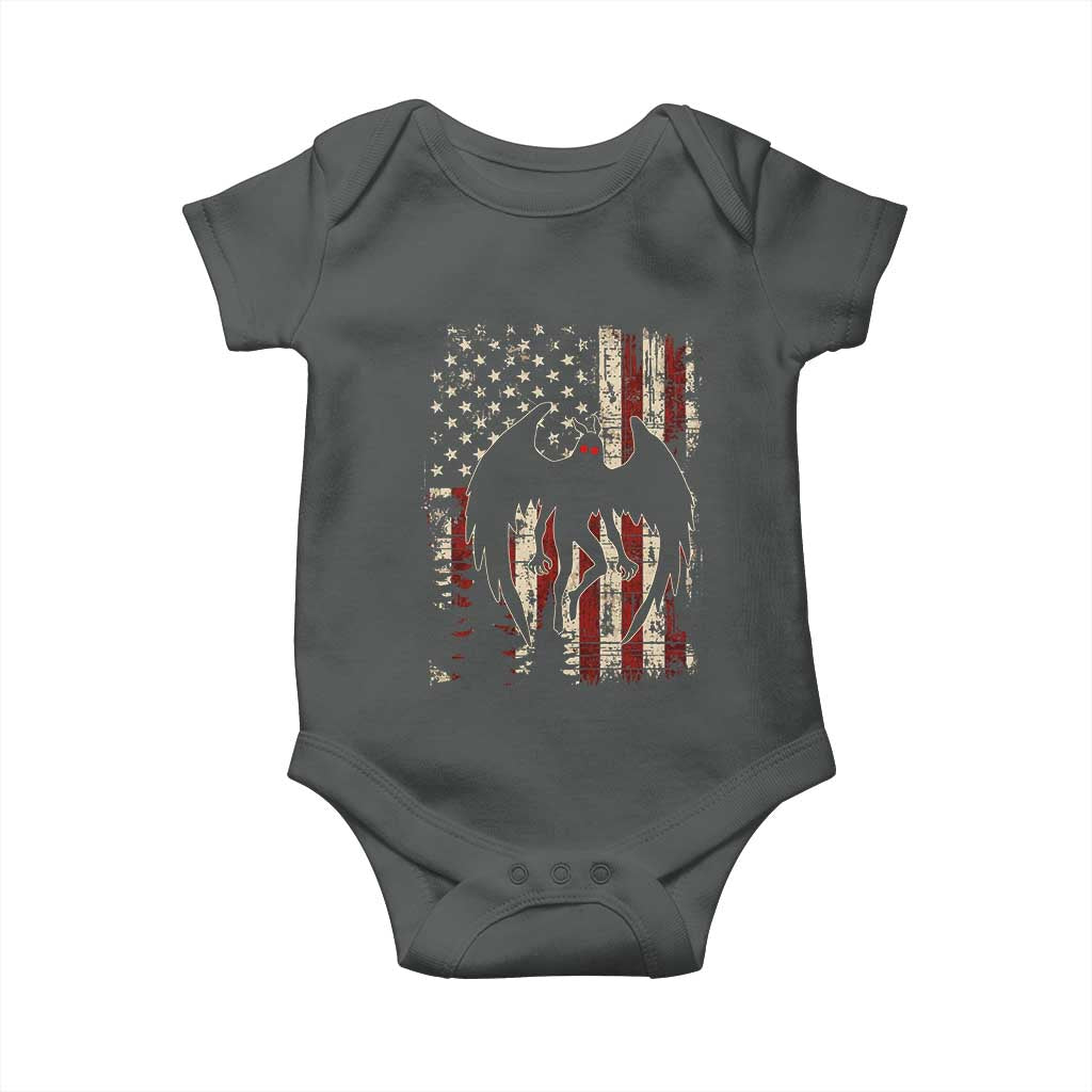 Mothman American Flag Patriotic Cryptid Creature Baby Onesie TS11 Dark Heather Print Your Wear
