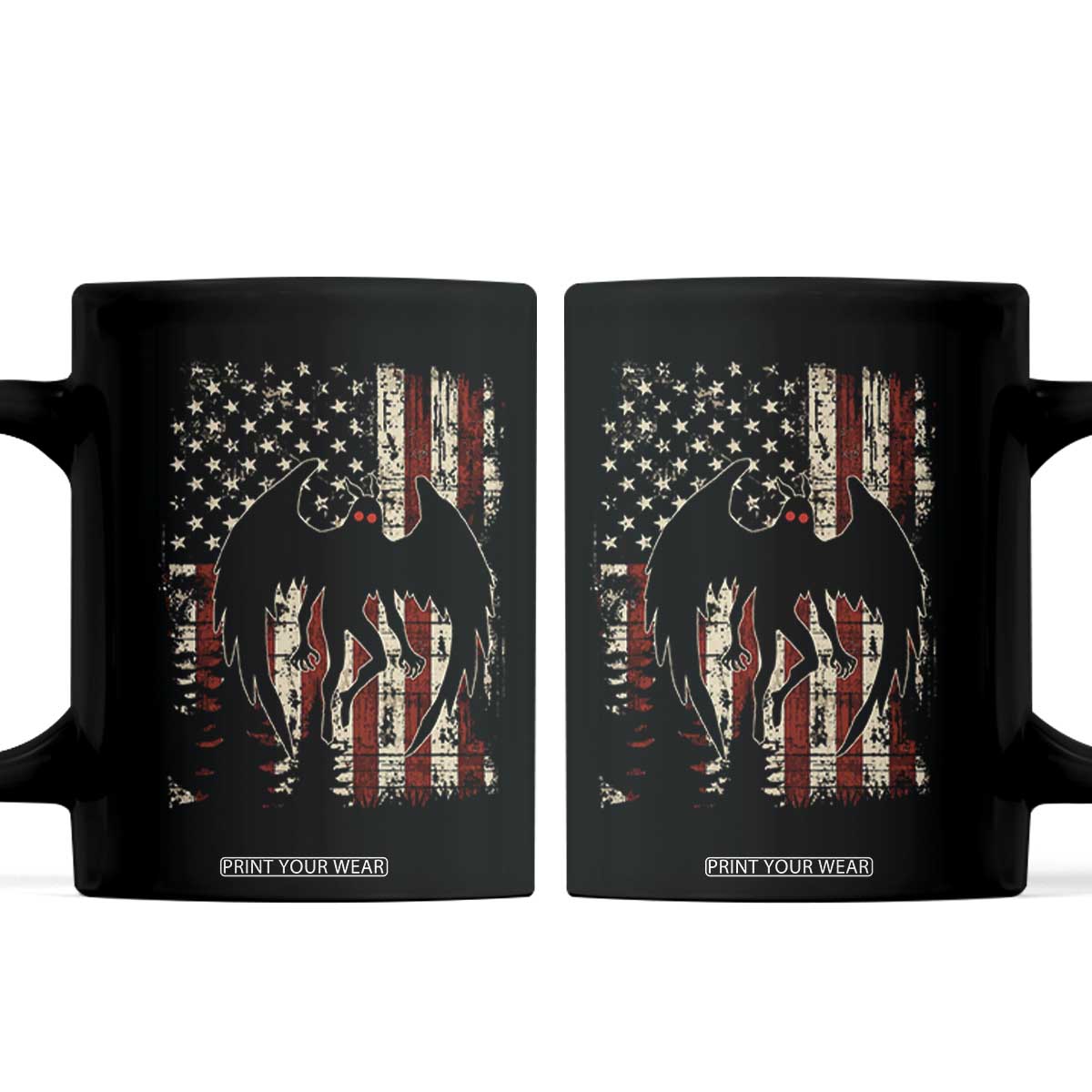 Mothman American Flag Patriotic Cryptid Creature Coffee Mug TS11 Black Print Your Wear