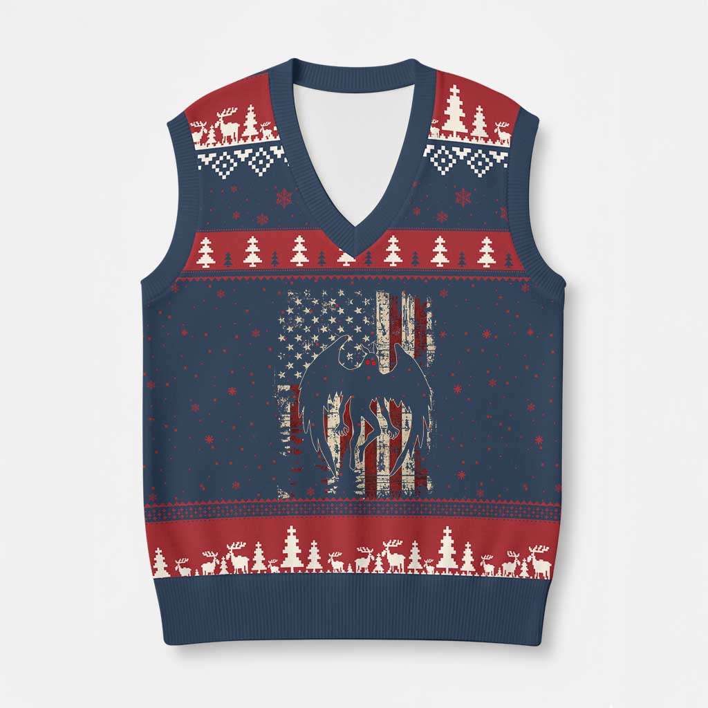 Mothman American Flag Patriotic Cryptid Creature V-Neck Knit Sweater Vest TS11 Navy Red Print Your Wear