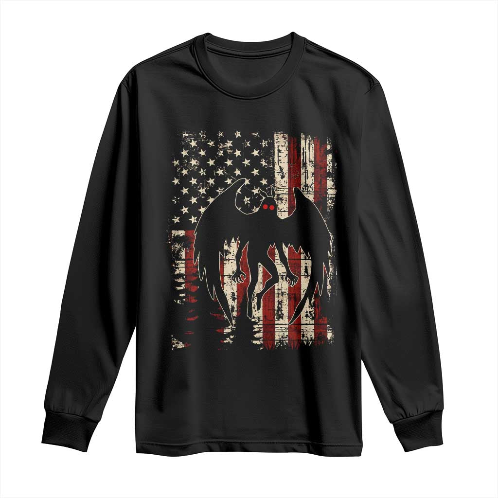 Mothman American Flag Patriotic Cryptid Creature Long Sleeve Shirt TS11 Black Print Your Wear