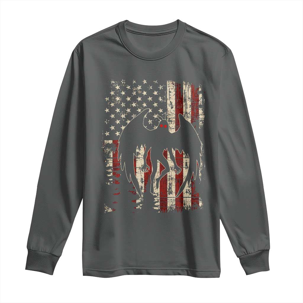 Mothman American Flag Patriotic Cryptid Creature Long Sleeve Shirt TS11 Dark Heather Print Your Wear