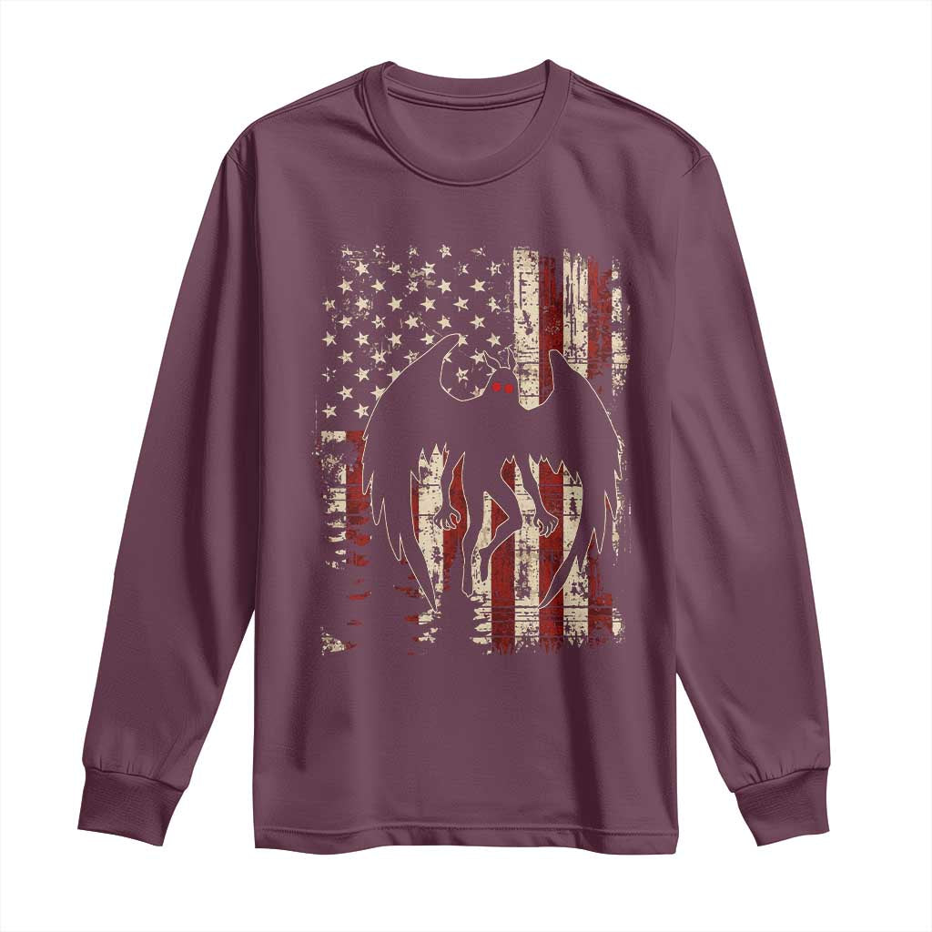 Mothman American Flag Patriotic Cryptid Creature Long Sleeve Shirt TS11 Maroon Print Your Wear