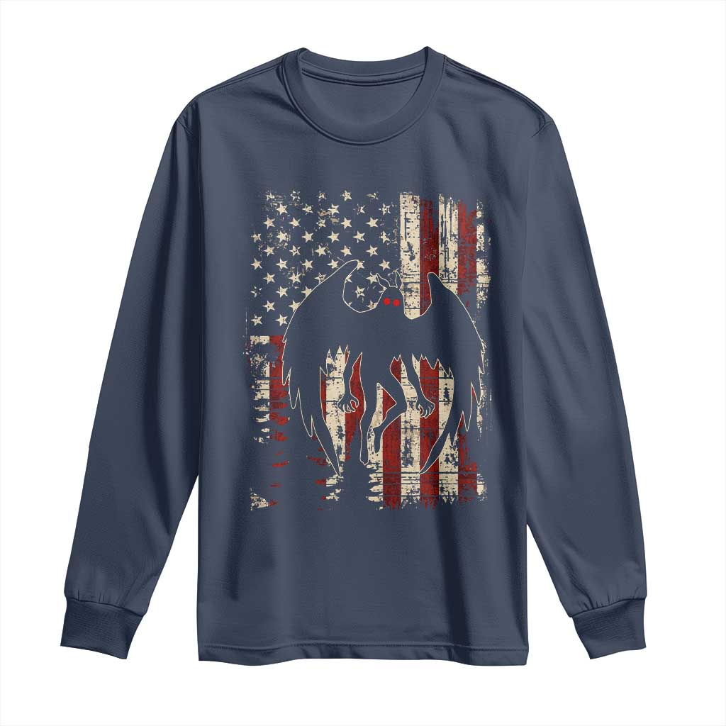 Mothman American Flag Patriotic Cryptid Creature Long Sleeve Shirt TS11 Navy Print Your Wear