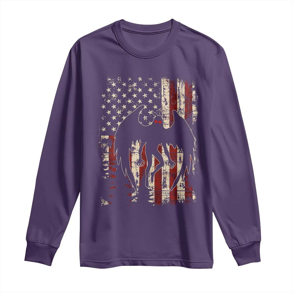 Mothman American Flag Patriotic Cryptid Creature Long Sleeve Shirt TS11 Purple Print Your Wear
