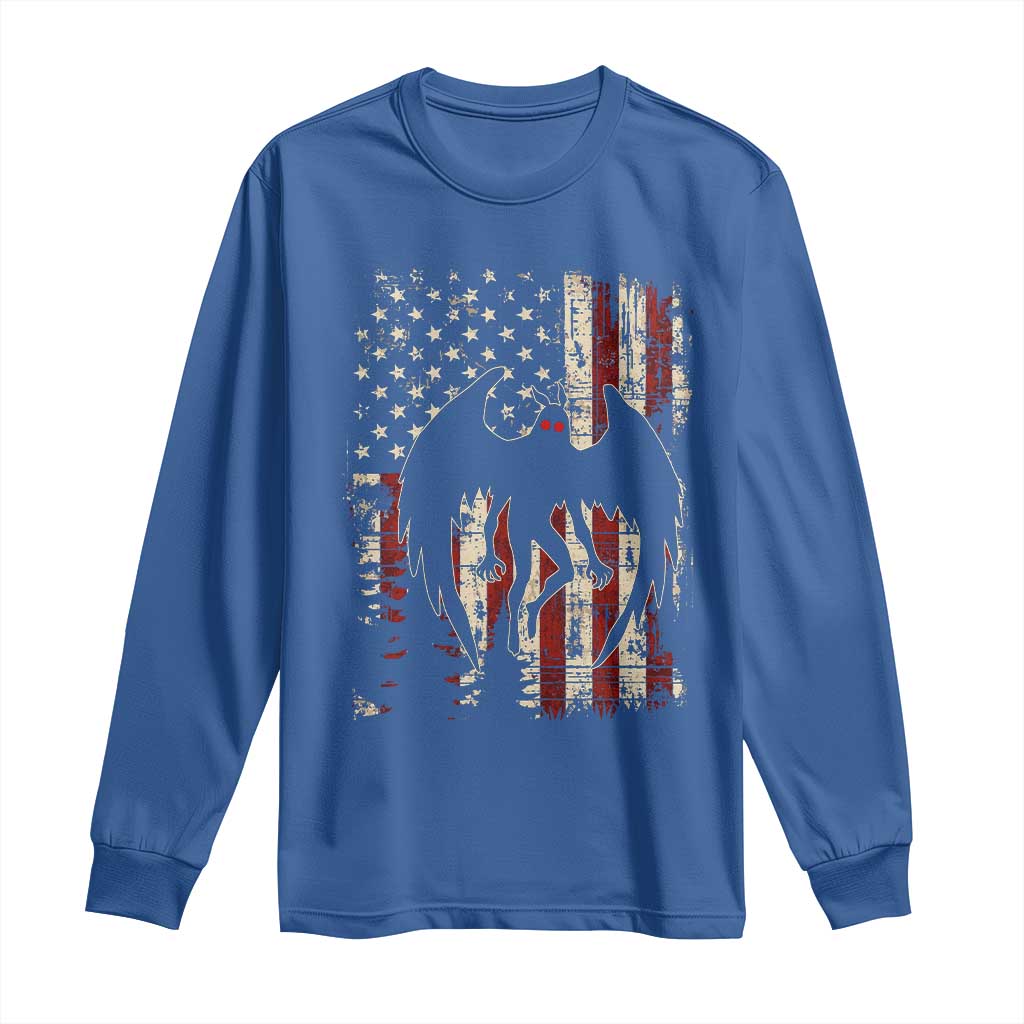 Mothman American Flag Patriotic Cryptid Creature Long Sleeve Shirt TS11 Royal Blue Print Your Wear