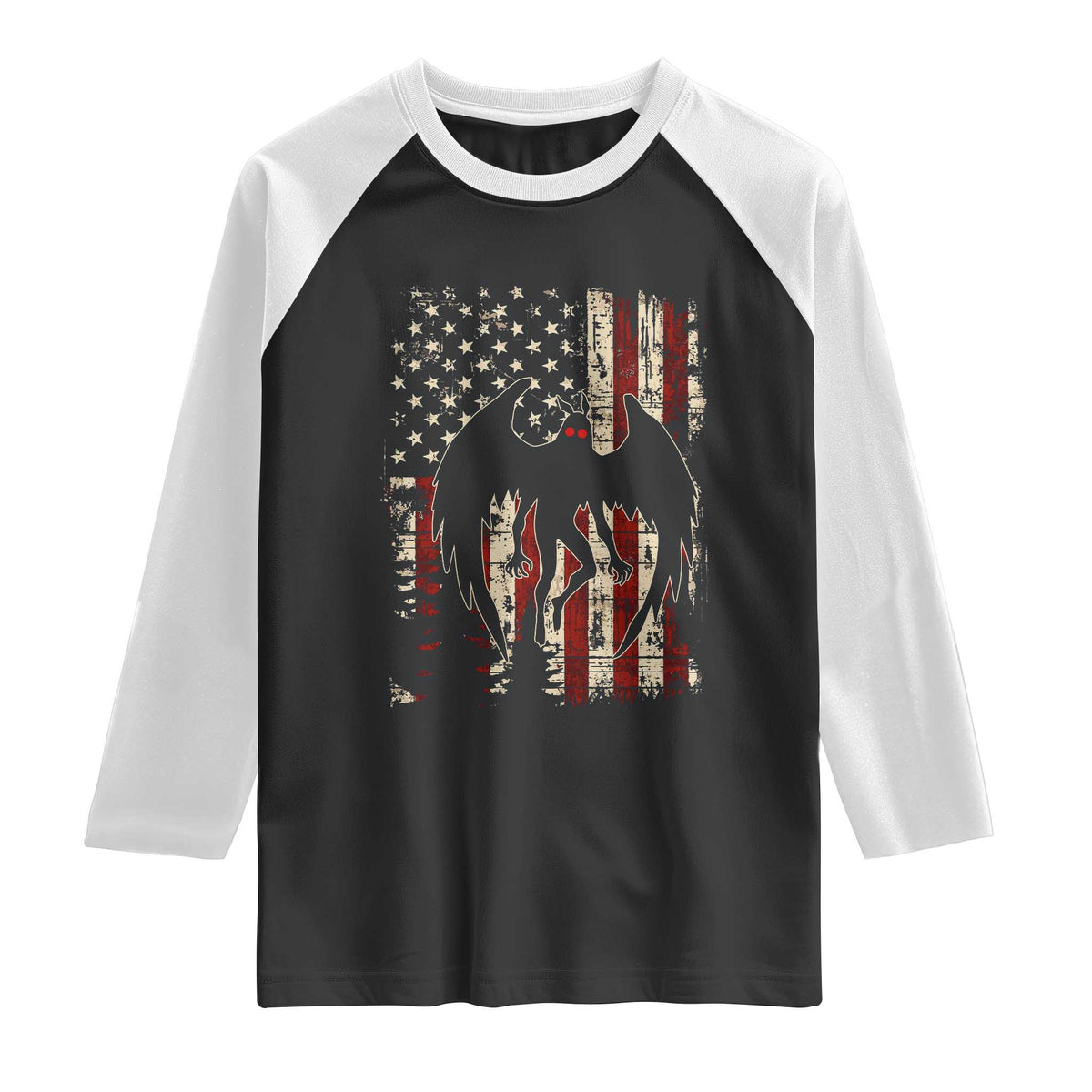 Mothman American Flag Patriotic Cryptid Creature Raglan Shirt TS11 Black White Print Your Wear