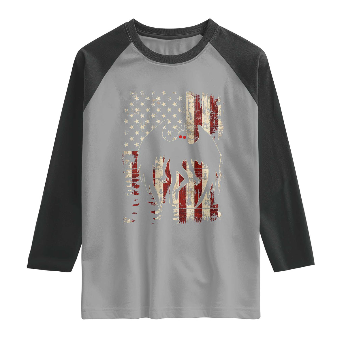 Mothman American Flag Patriotic Cryptid Creature Raglan Shirt TS11 Sport Gray Black Print Your Wear