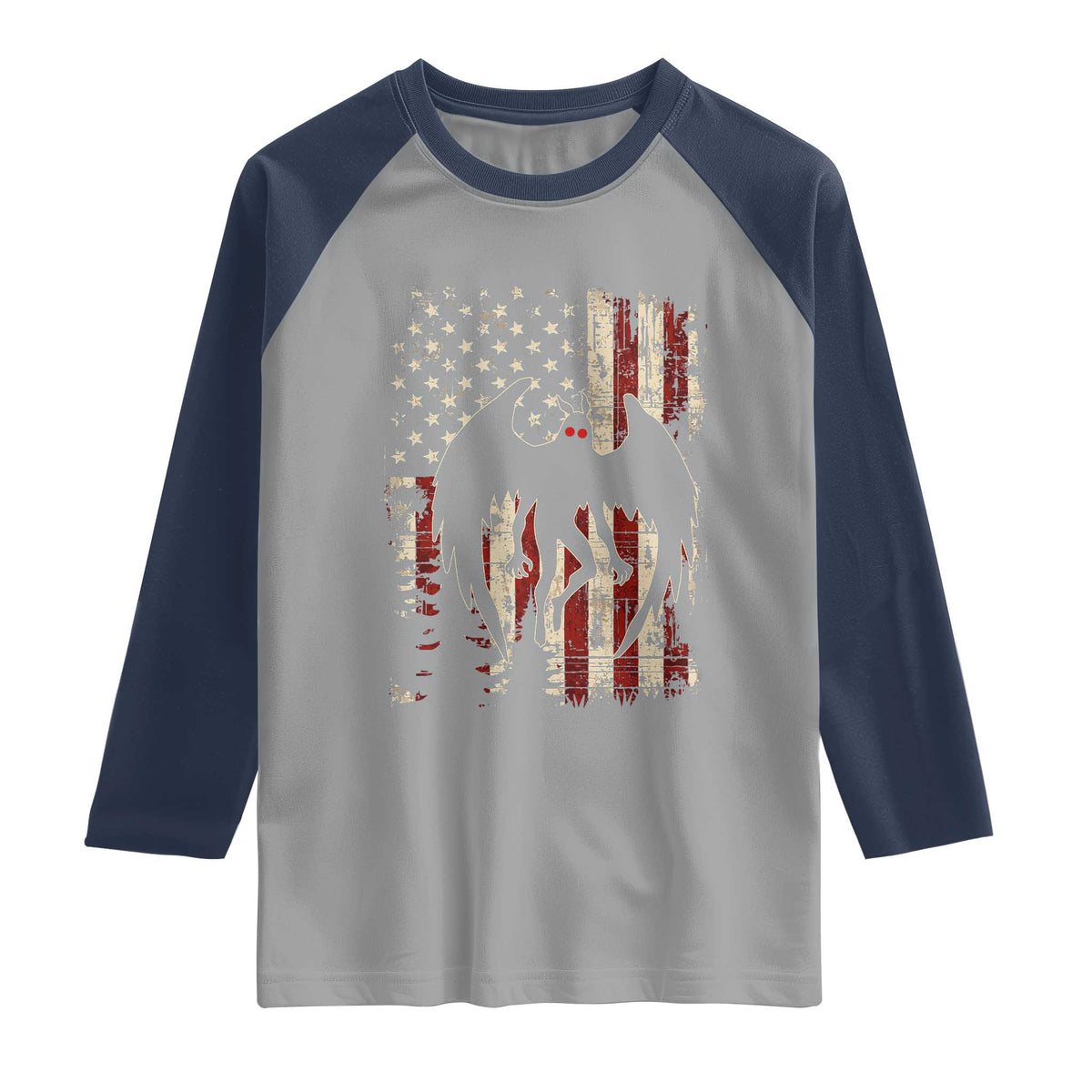 Mothman American Flag Patriotic Cryptid Creature Raglan Shirt TS11 Sport Gray Navy Print Your Wear