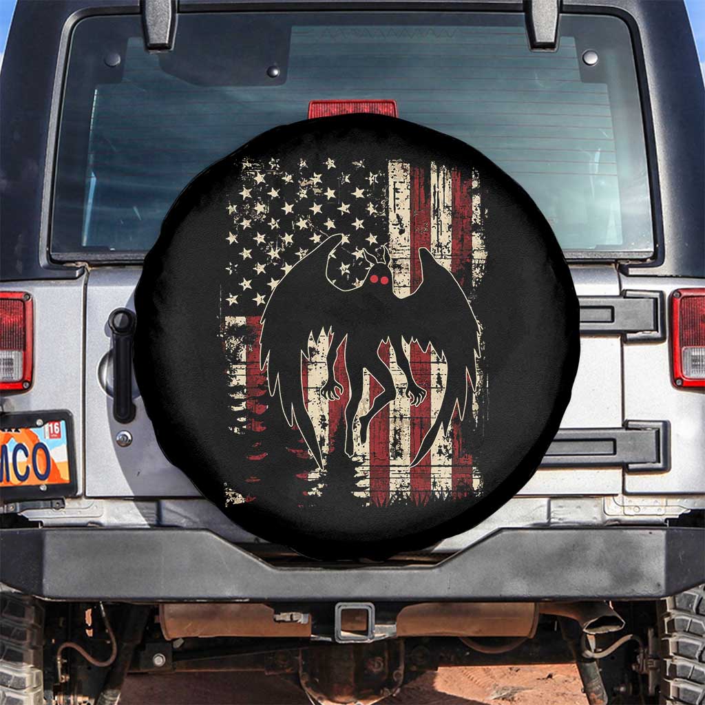 Mothman American Flag Patriotic Cryptid Creature Spare Tire Cover TS11 No hole Black Print Your Wear